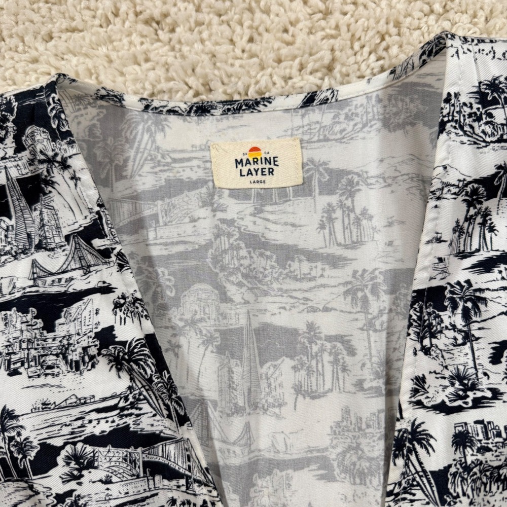 Marine Layer Summer Toile San Francisco Button Front Mini Dress L Coastal - Picture 3 of 7